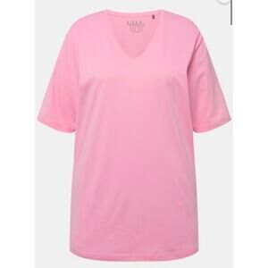 Ulla Popken Basic V-Neck Relaxed Fit Short Sleeve T-Shirt Pink Cotton Sz 24 / 26